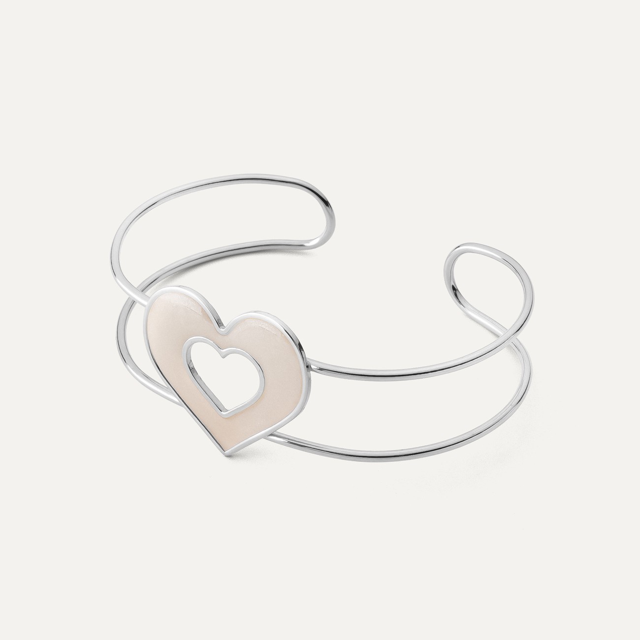 White resin heart bracelet, sterling silver 925
