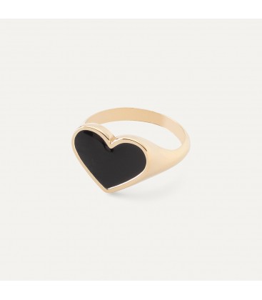 Silver heart signet ring with black resin, sterling silver 925