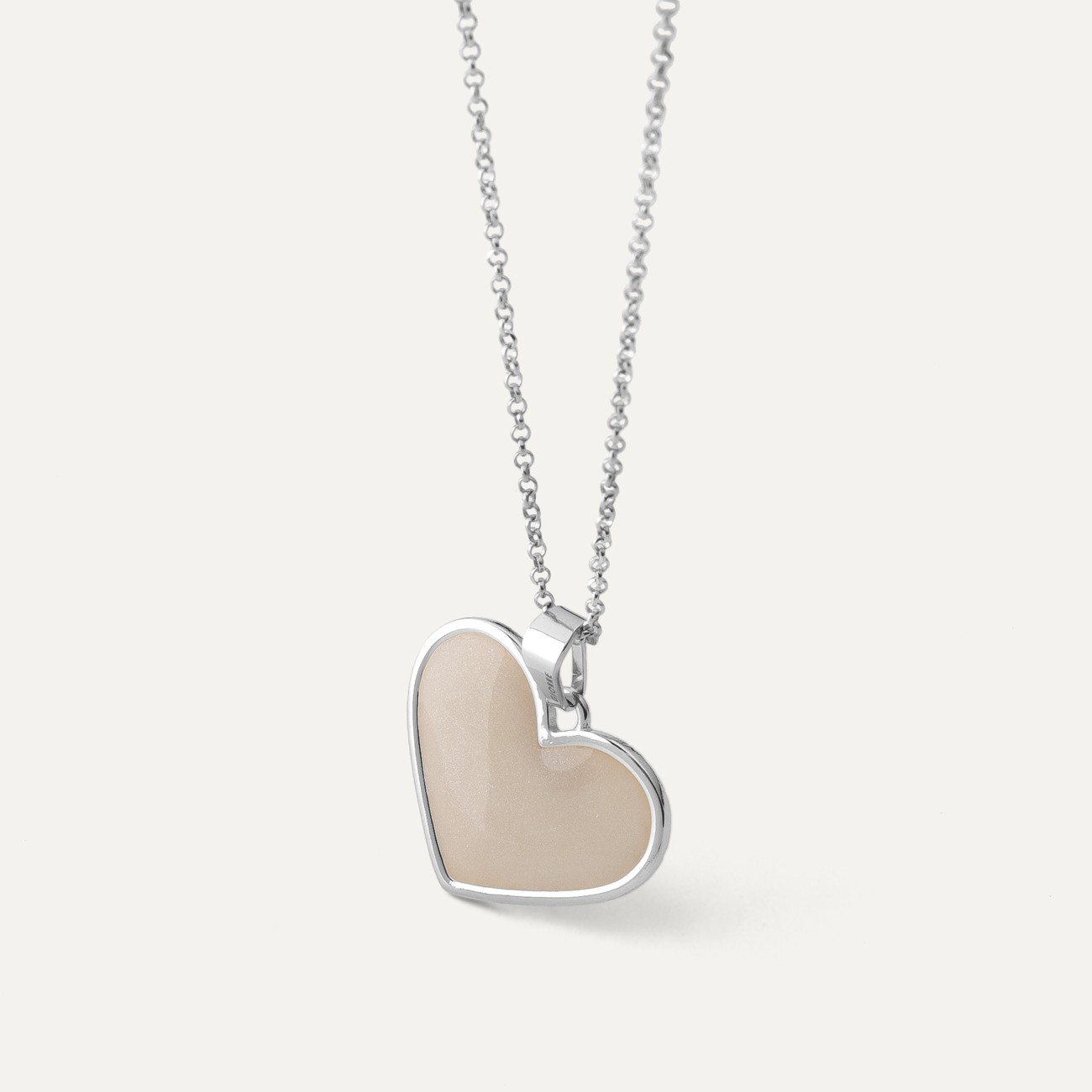 White resin heart necklace, sterling silver 925