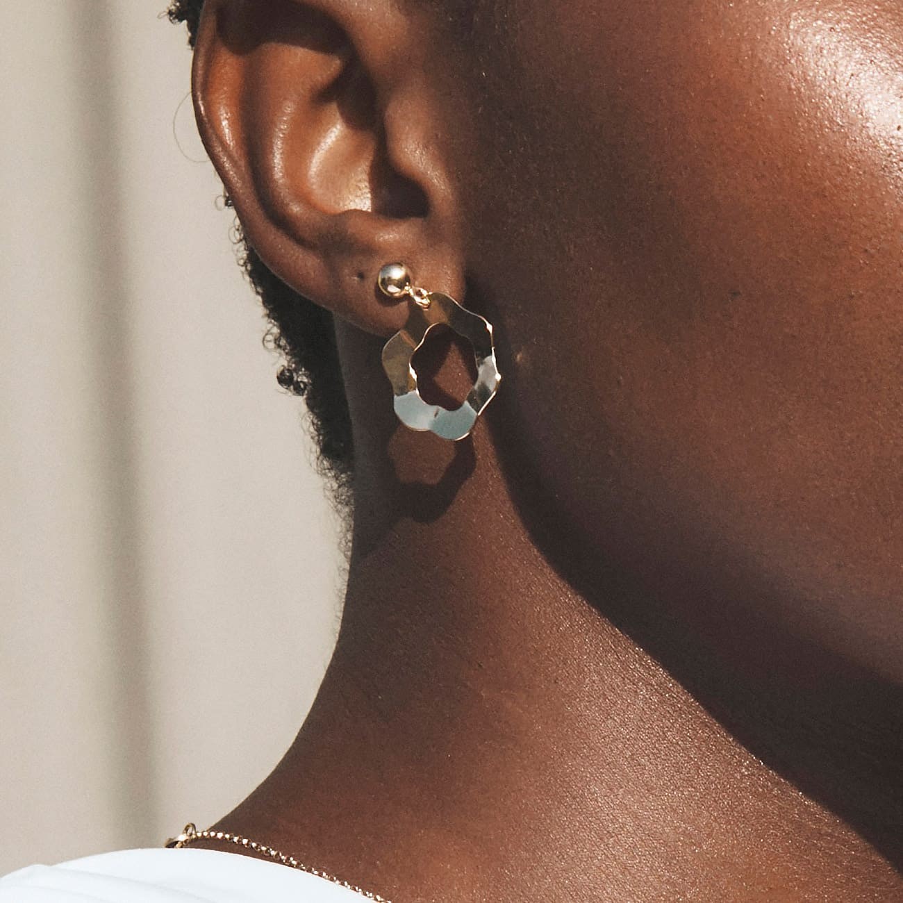 Silver bent flower earrings, sterling silver 925