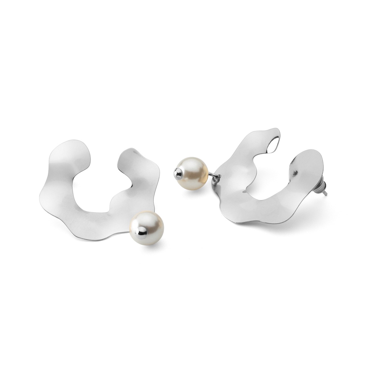 Pearl squashed tin earrings, sterling silver 925