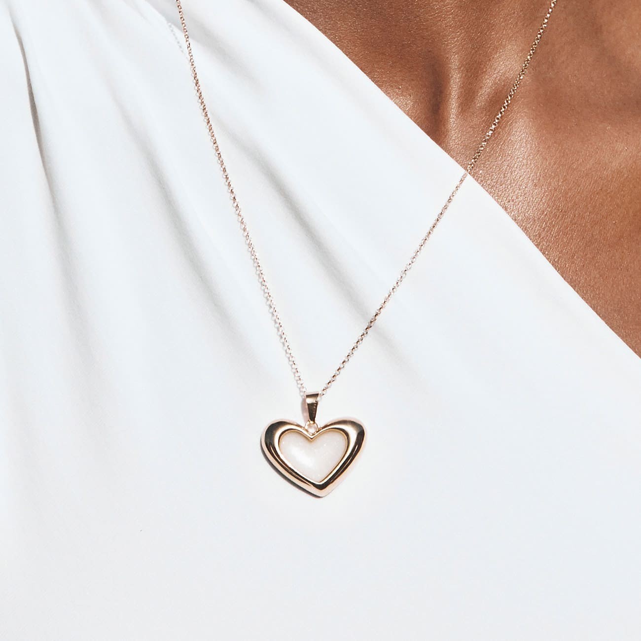 White resin asymmetrical heart necklace, sterling silver 925