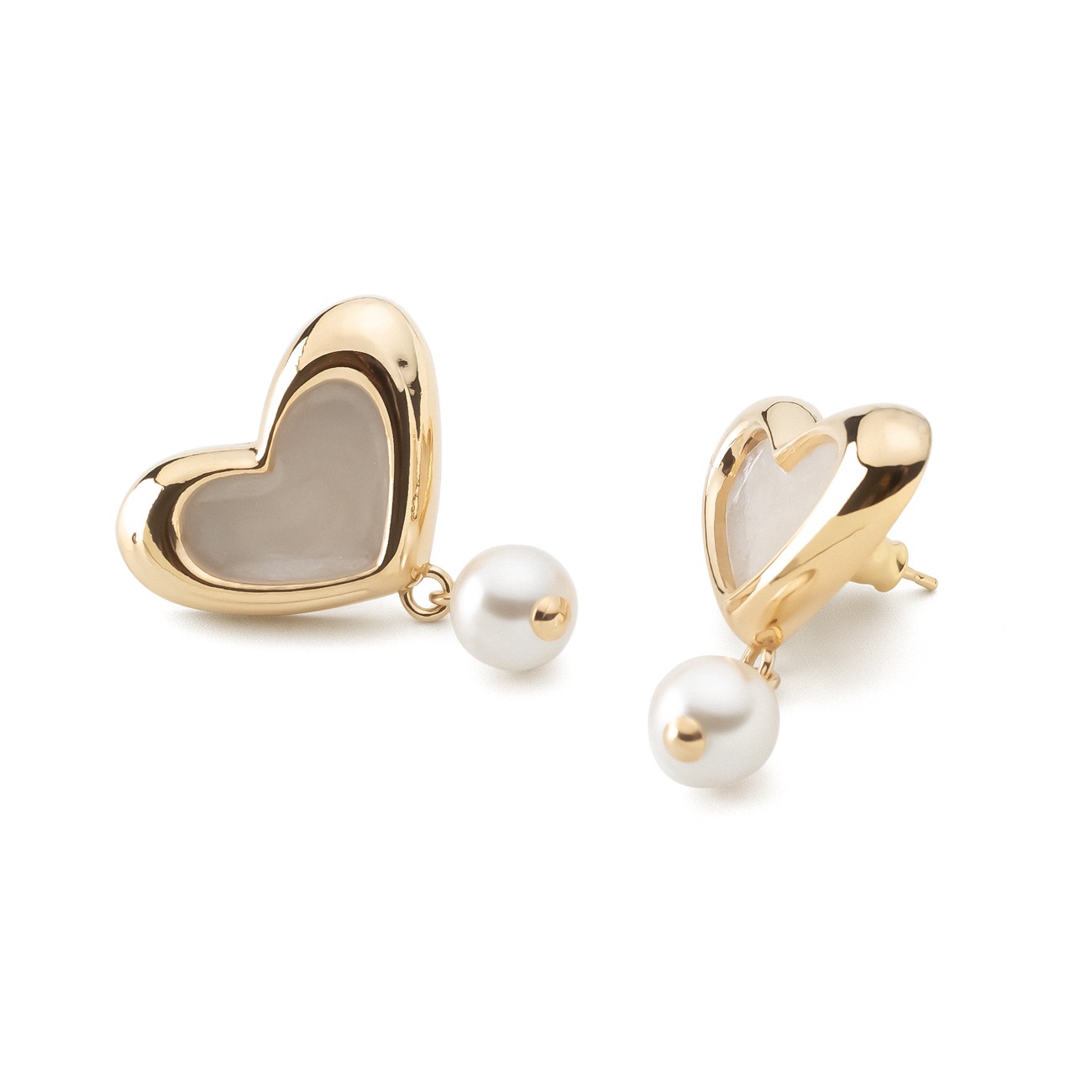 Herz-Ohrringe mit weißem Harz und Perle, sterlingsilber 925