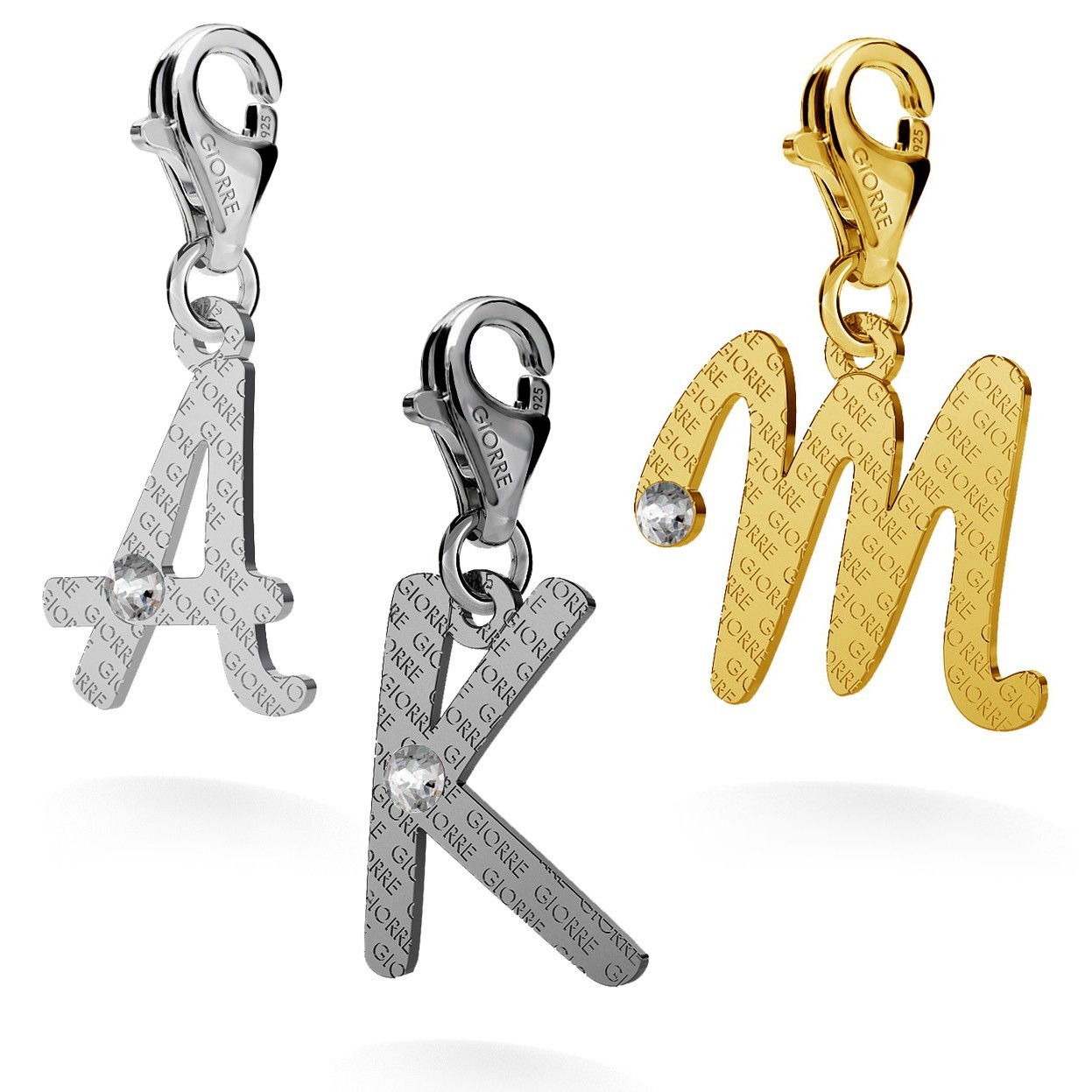 CHARM 28, LETTERS A - V, SILVER 925, RHODIUM OR GOLD PLATED