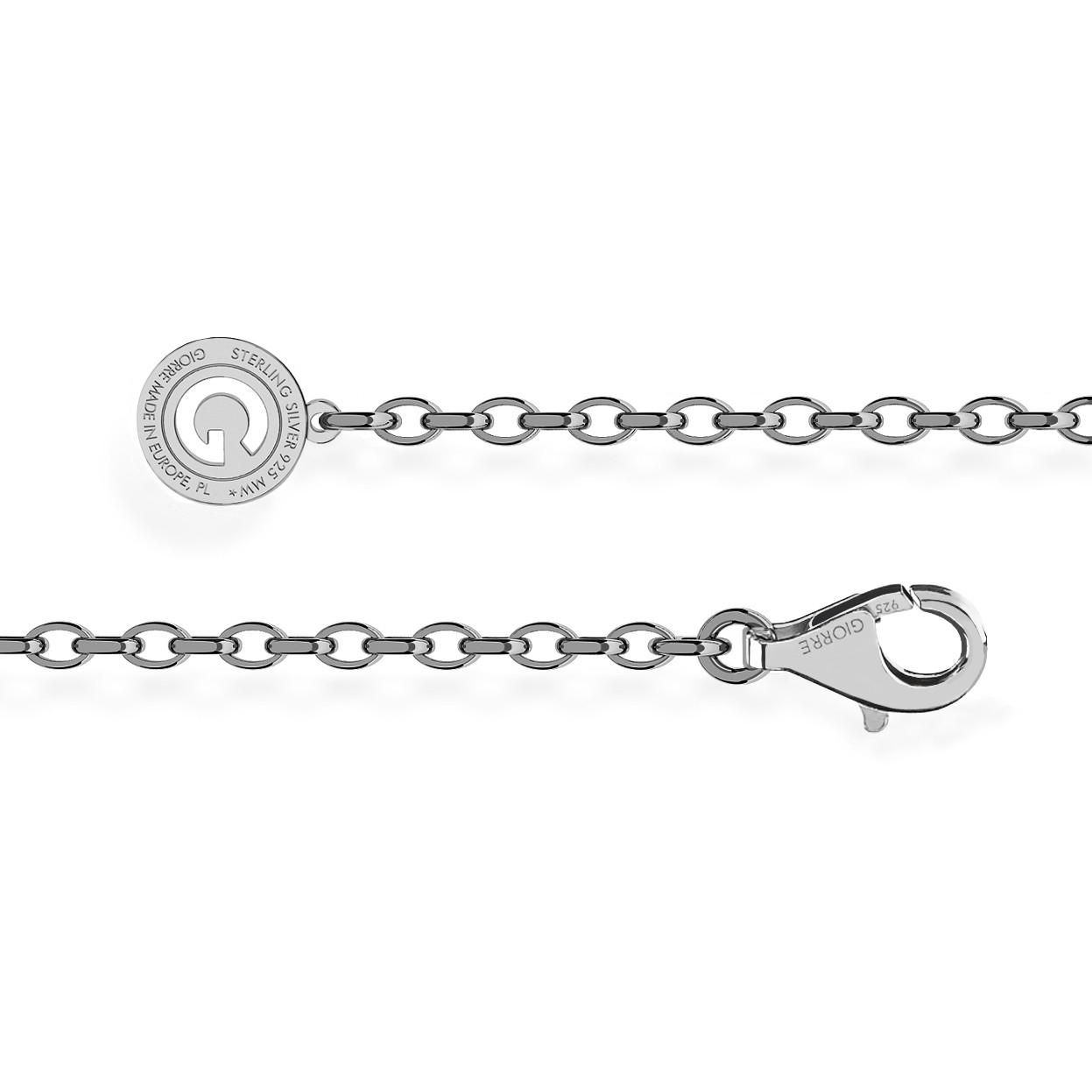 Sterling silver bracelet 16-24 cm black rhodium, light rhodium clasp, link 4x3 mm