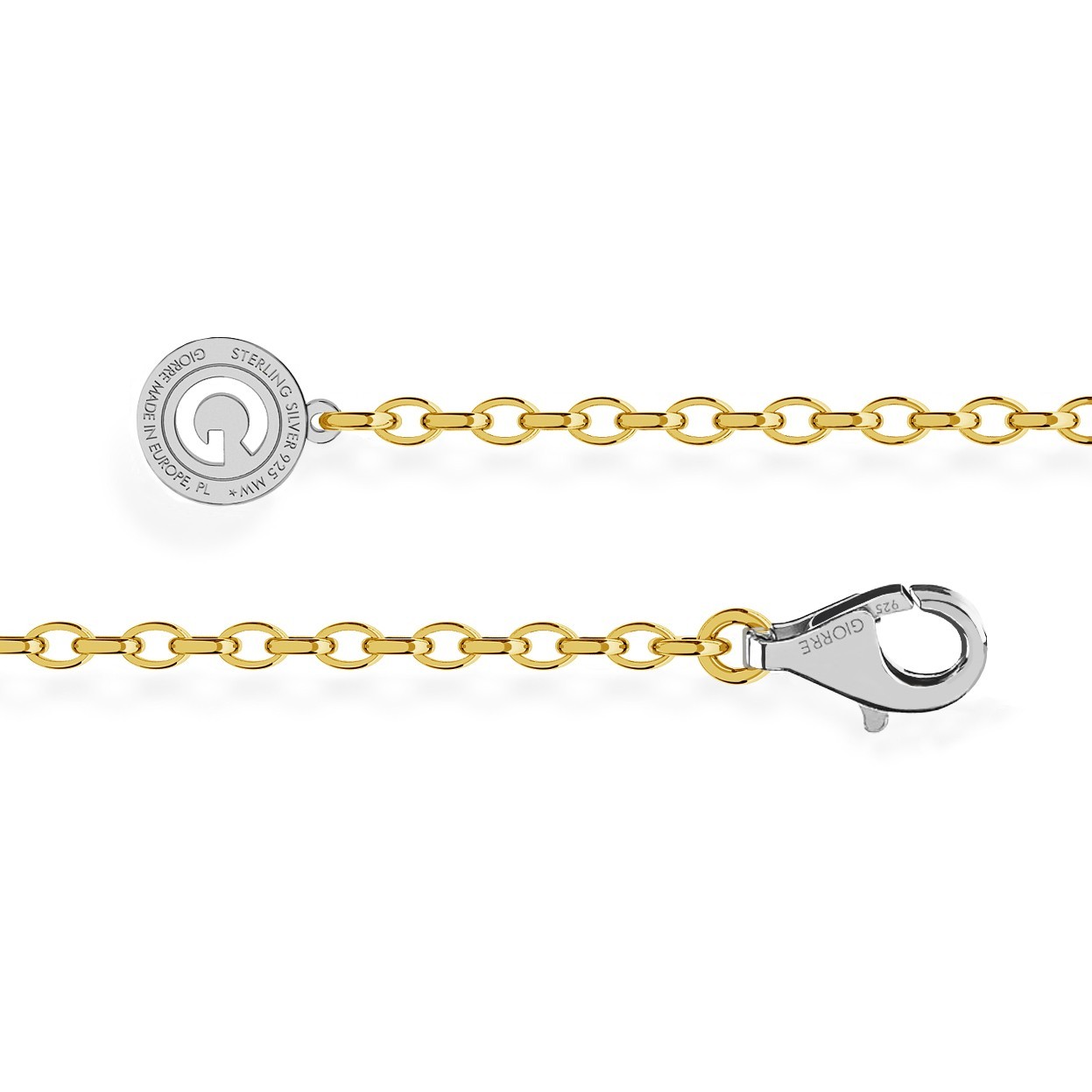 Sterling silver bracelet 16-24 cm yellow gold, light rhodium clasp, link 4x3 mm