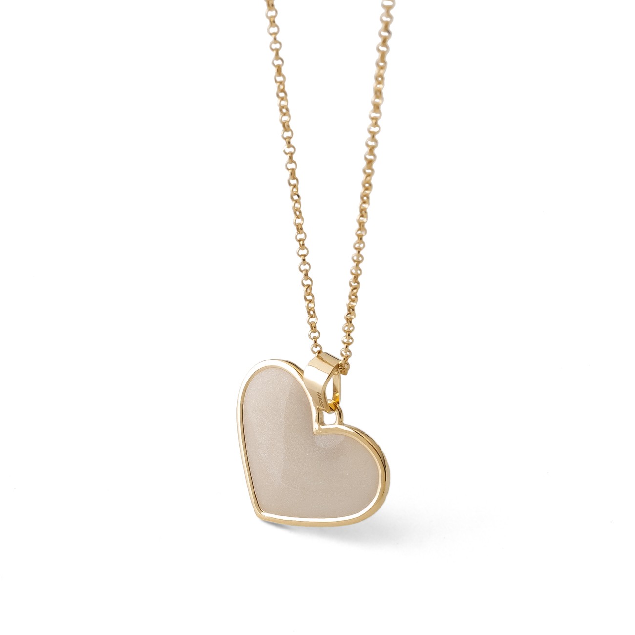 White resin heart necklace, sterling silver 925