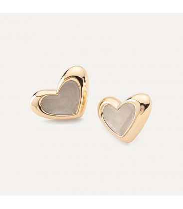 Asymmetrical heart earrings with white resin, sterling silver 925