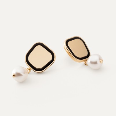 Quadratische Ohrringe mit schwarz Harz und Perle, sterlingsilber 925