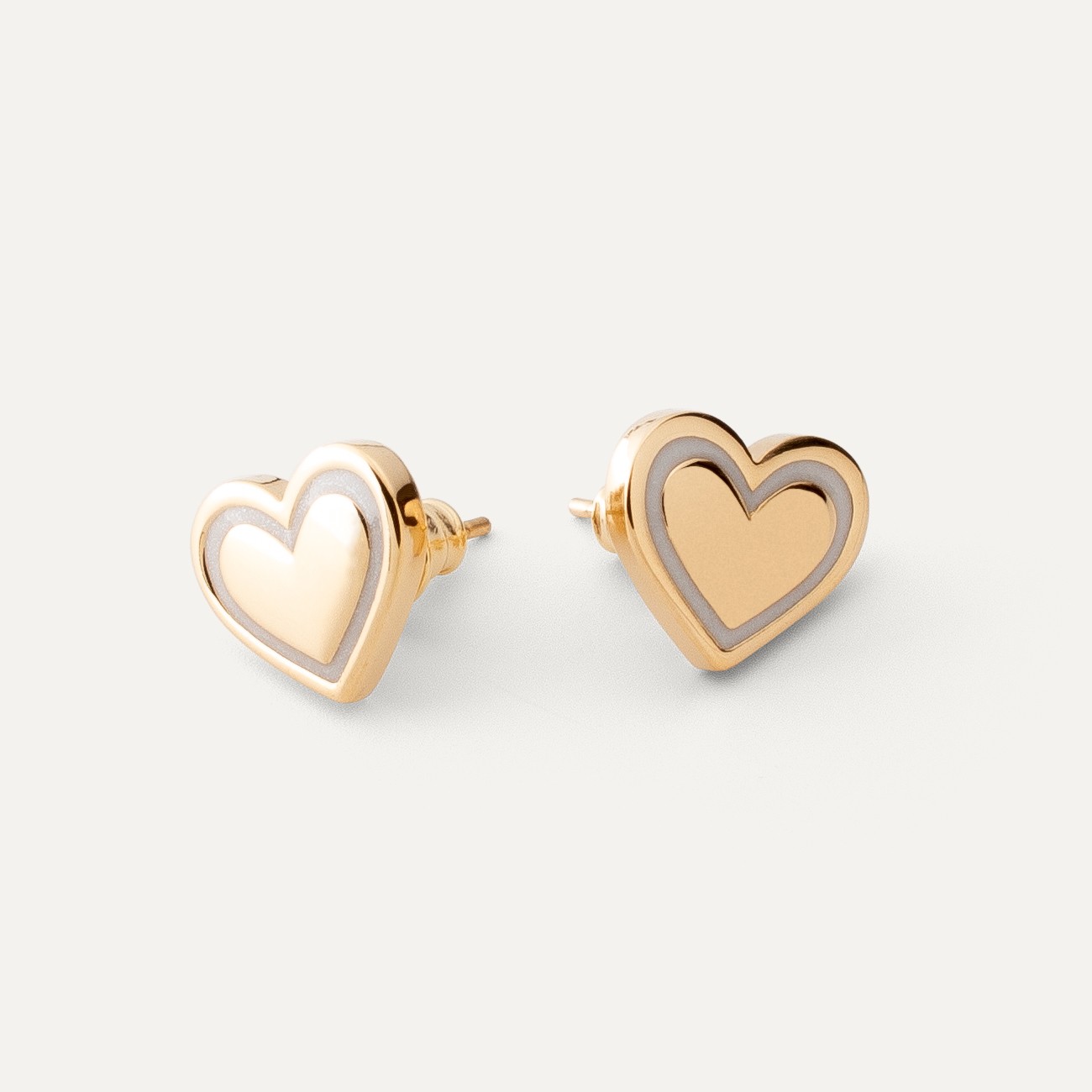 Heart earrings with white resin, sterling silver 925