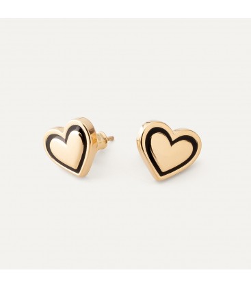 Heart earrings with black resin, sterling silver 925
