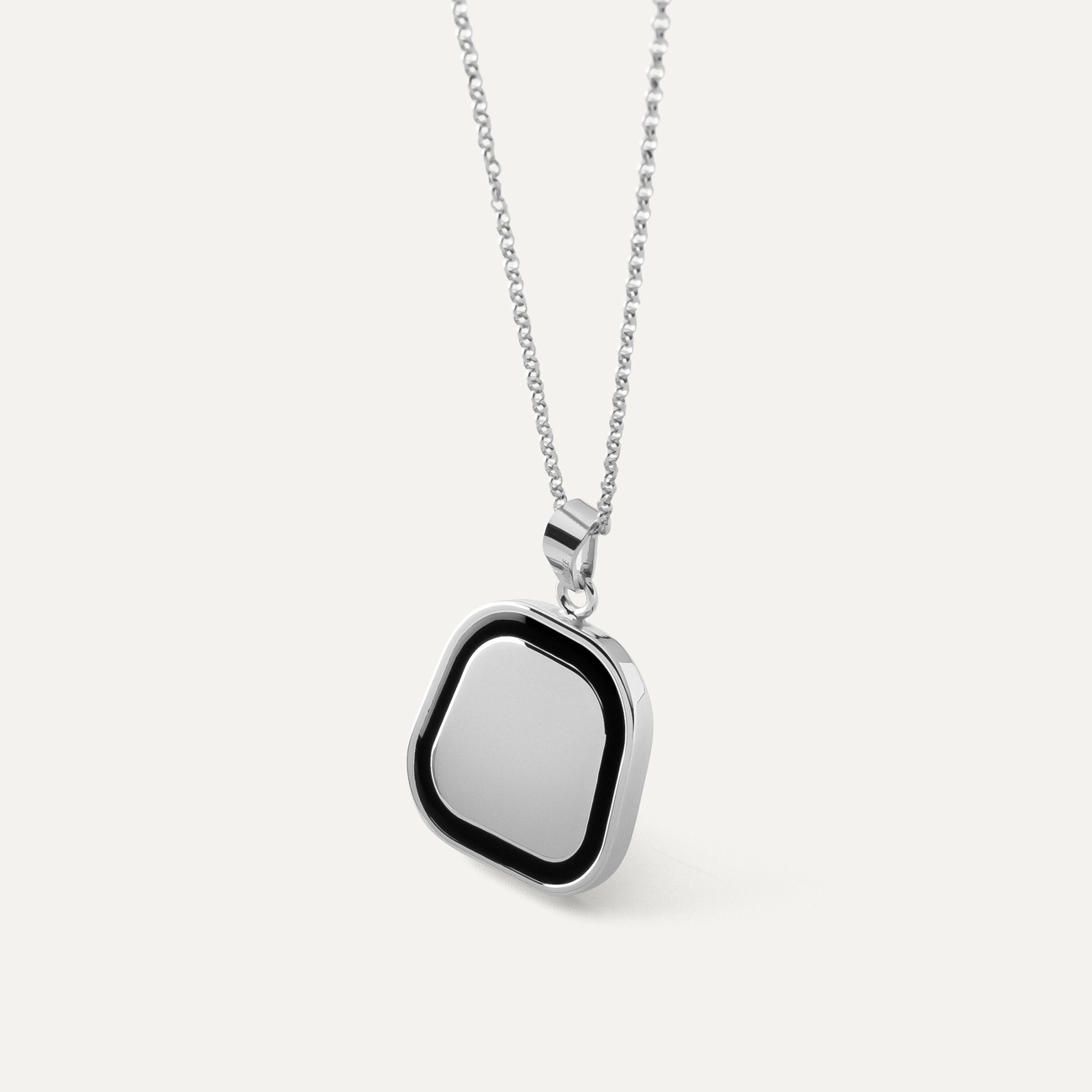 Black resin square necklace, sterling silver 925