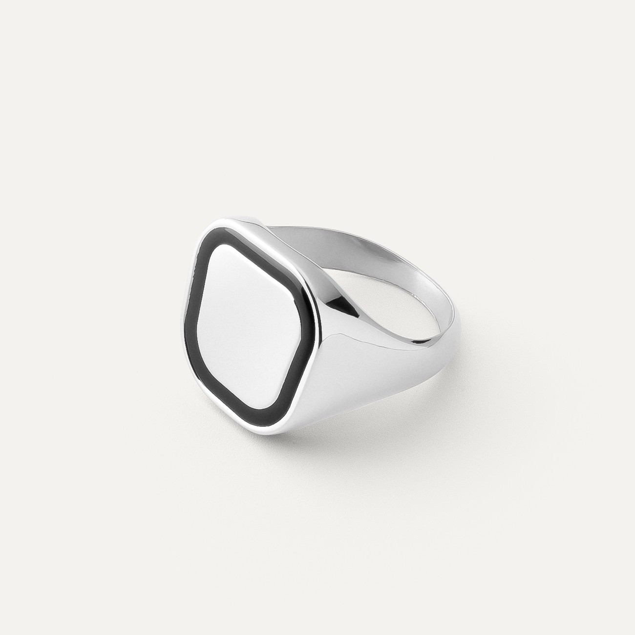 Square signet ring with black resin, sterling silver 925
