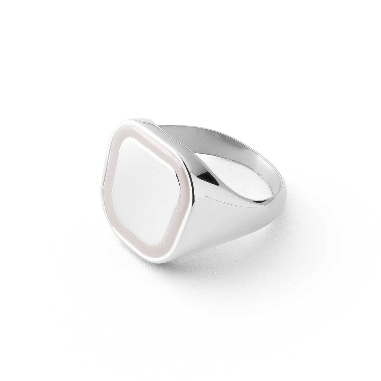 Square signet ring with white resin, sterling silver 925