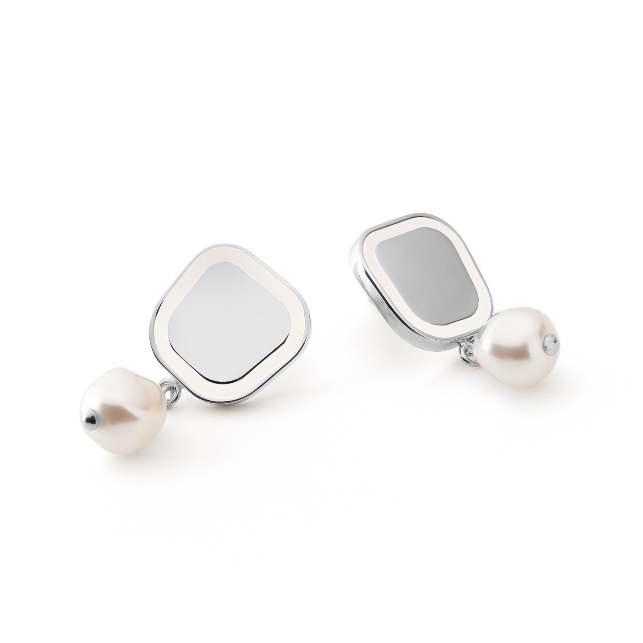 Square earrings with white resin and pearl, sterling silver 925