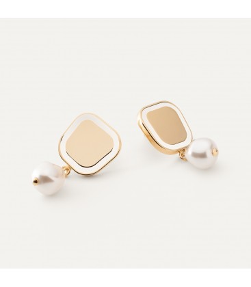 Quadratische Ohrringe mit weißem Harz und Perle, sterlingsilber 925