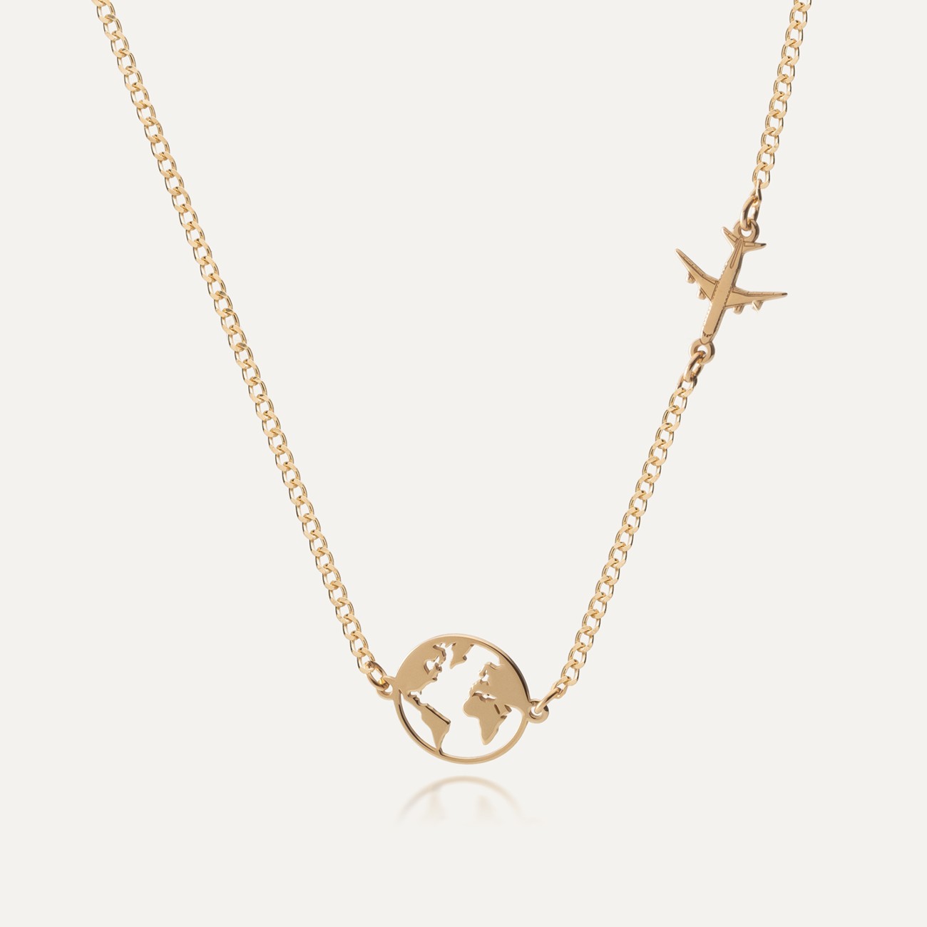 Necklace - Globe with plane, sterling silver 925