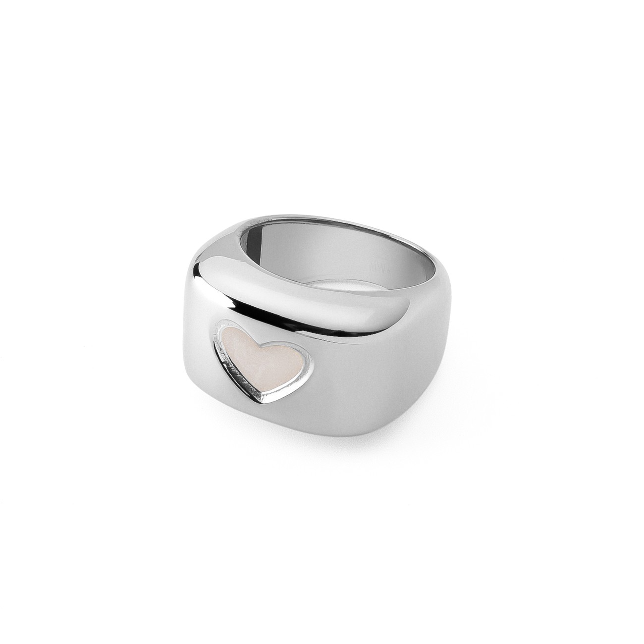 Women's white resin signet ring, sterling silver 925