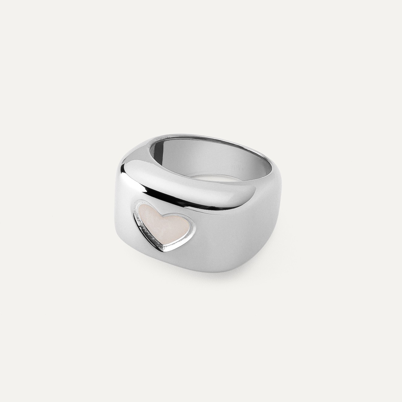 Women's white resin signet ring, sterling silver 925