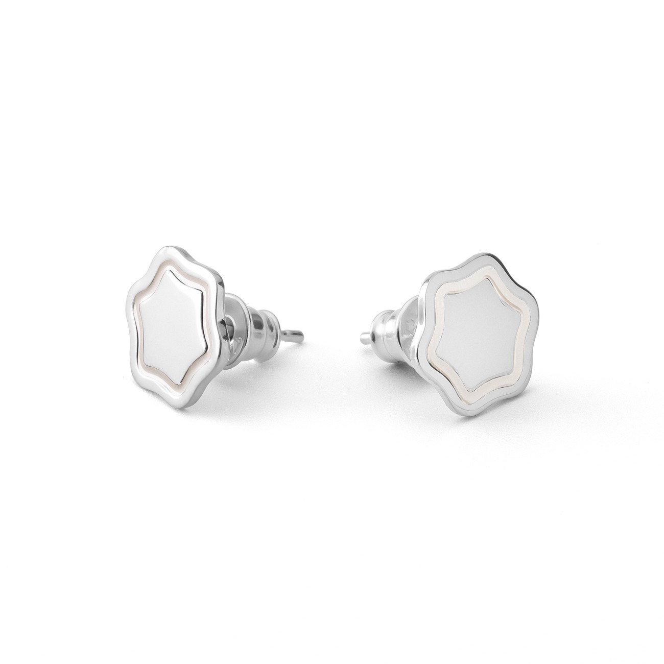 Flower earrings with white resin, sterling silver 925