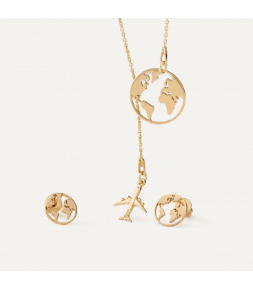 Gold-plated silver set - globe and plane, sterling silver 925