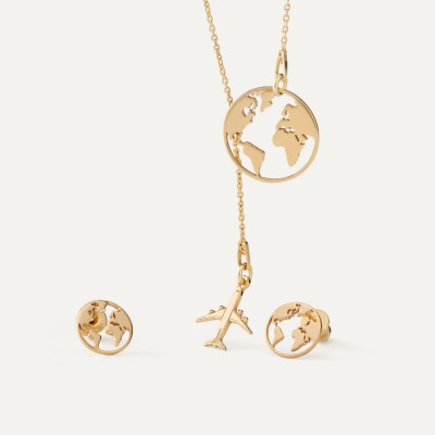 Set - Globe with plane, sterling silver 925