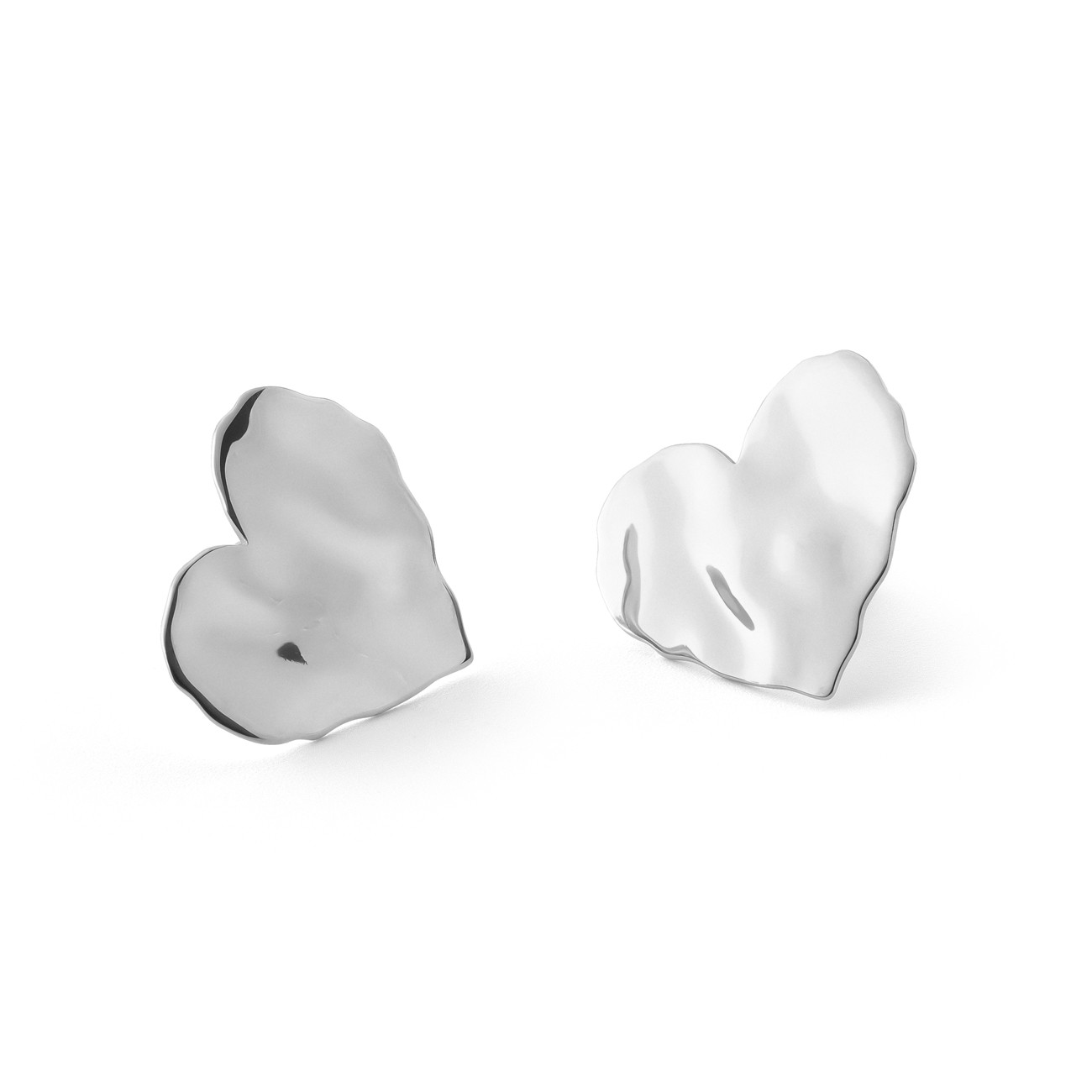 Heart earrings, crushed metal, 925 silver
