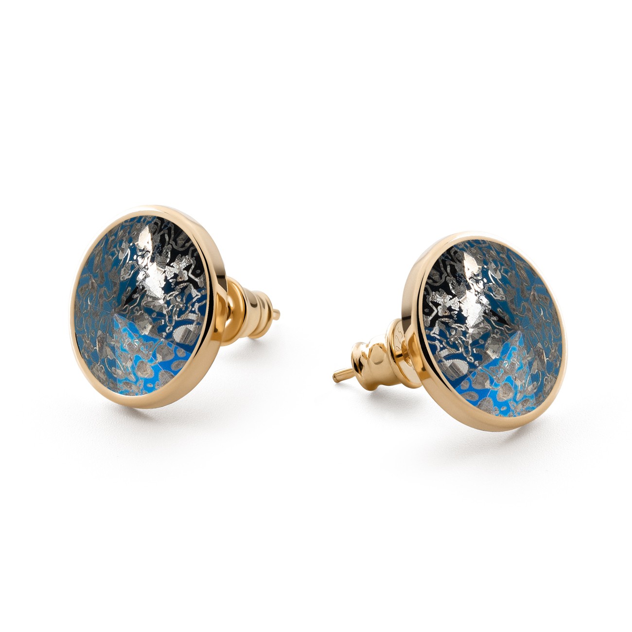 Silver crystal stud earrings - Blue Patina