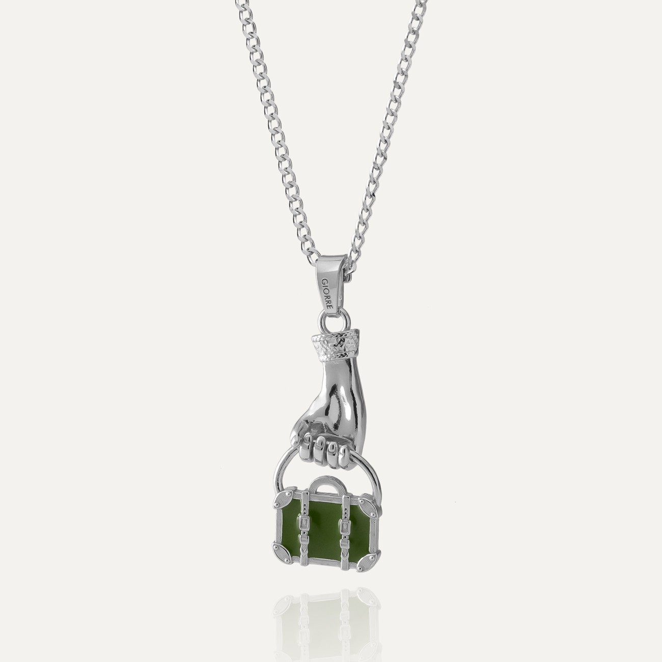 Hand necklace with suitcase, sterling silver 925