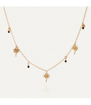 Palm tree necklace with black spinel, sterling silver 925