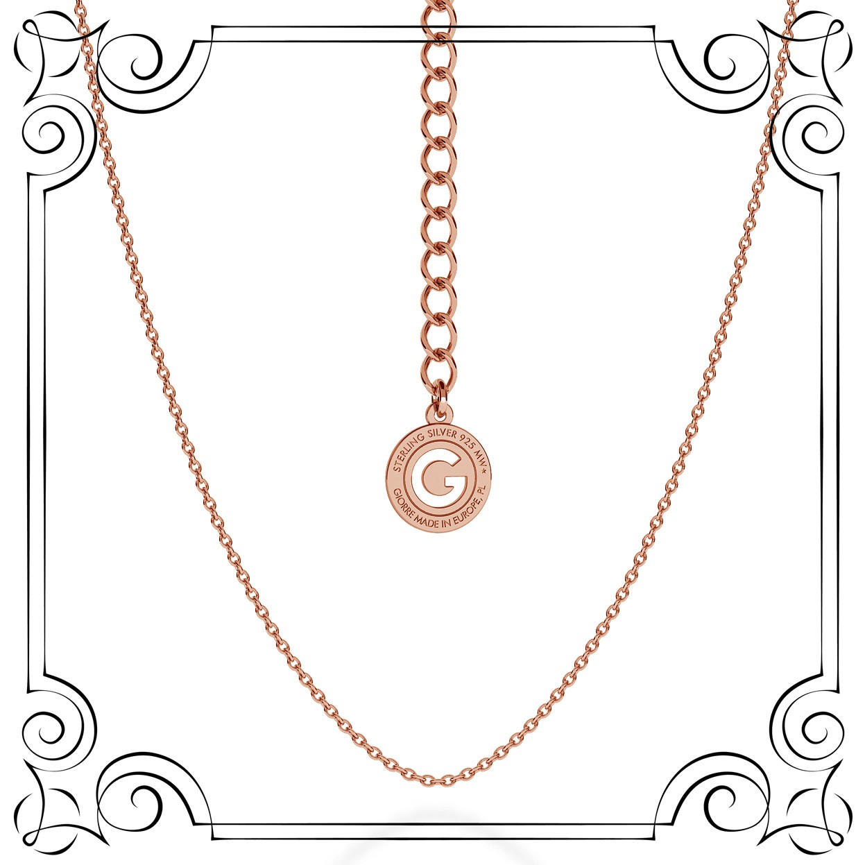 LIGHT SILVER NECKLACE 55 CM, GOLD PLATED (PINK GOLD)