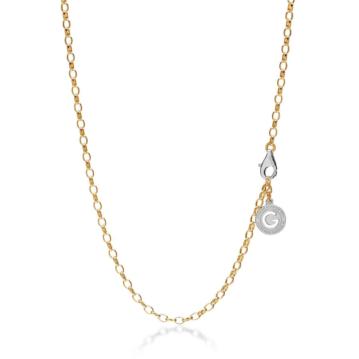 Sterling silver necklace 55-65 cm yellow gold, light rhodium clasp, link 4x3 mm