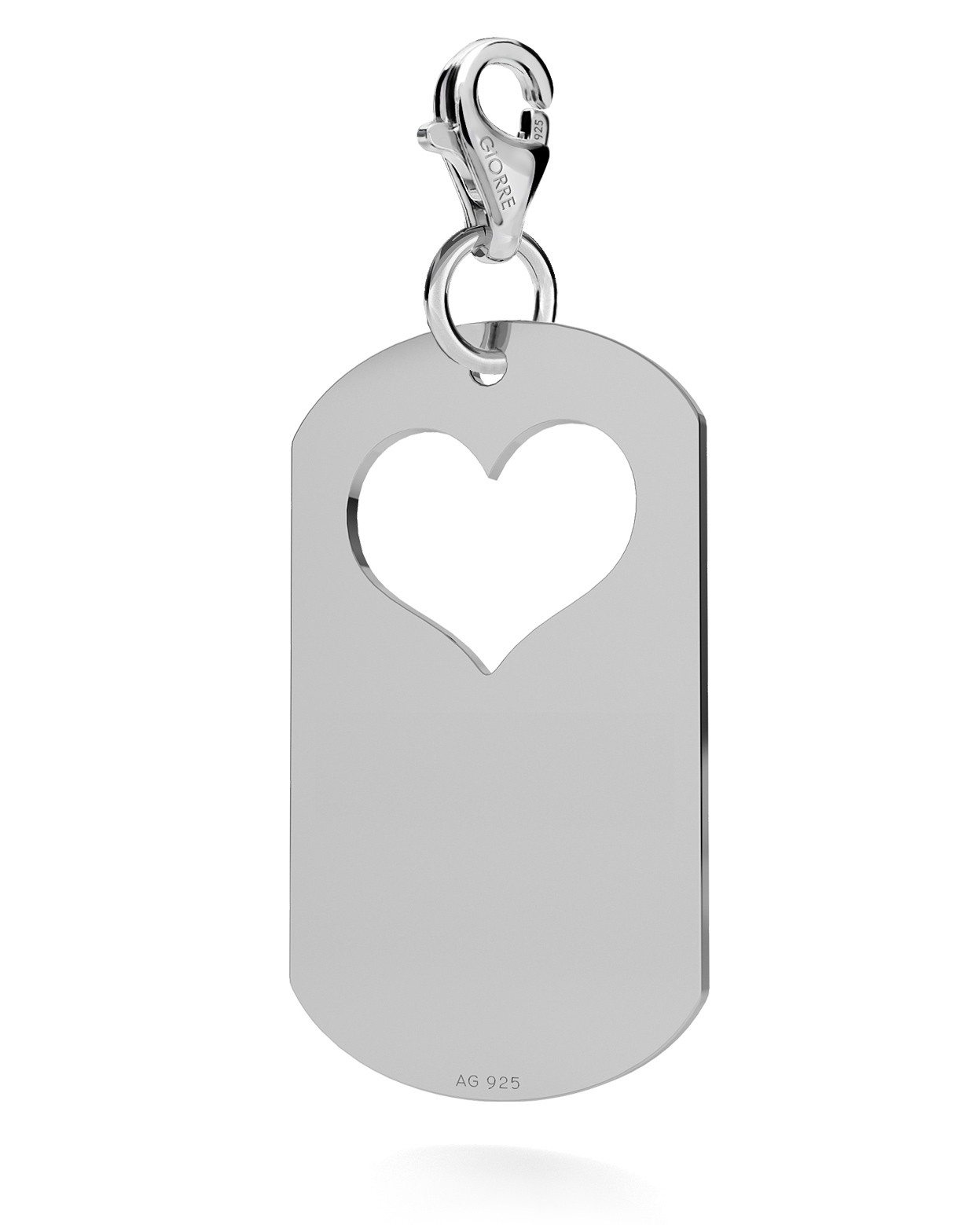 CHARM 76, HEART DOG TAG WITH ENGRAVE SILVER 925, RHODIUM OR GOLD PLATED
