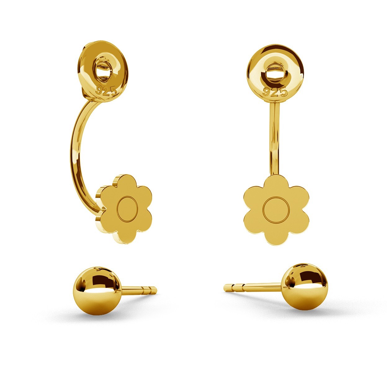SWING EARRINGS BALL & FLOWER WITH ENGRAVE