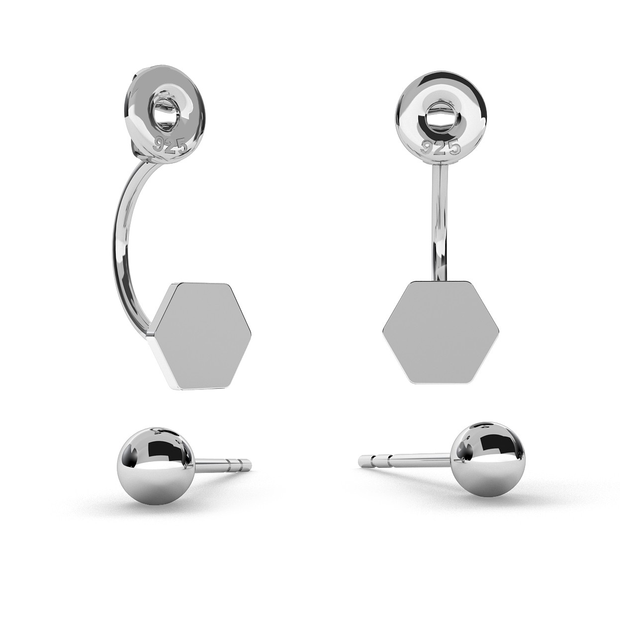 SWING EARRINGS BALL & 6 SIDES POLYGON WITH ENGRAVE