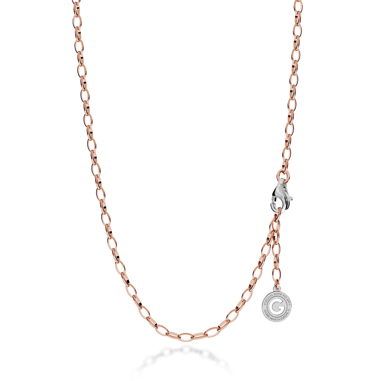 STERLING SILVER NECKLACE 55-65 CM PINK GOLD, LIGHT RHODIUM CLASP, LINK 6X4 MM