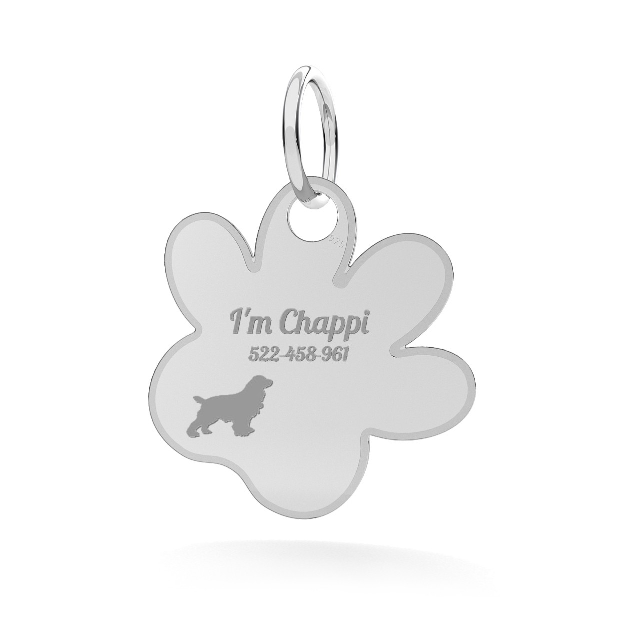 PAW ANIMAL ID PENDANT WITH ENGRAVED, STERLING SILVER, MODEL 4