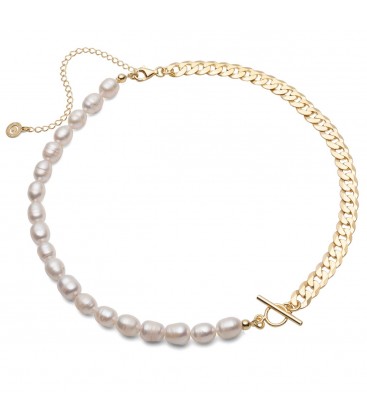 White freshwater pearls choker & curb chain, sterling silver 925