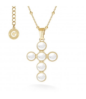 Cross necklace with swarovski pearls, silver 925 & GAVBARI