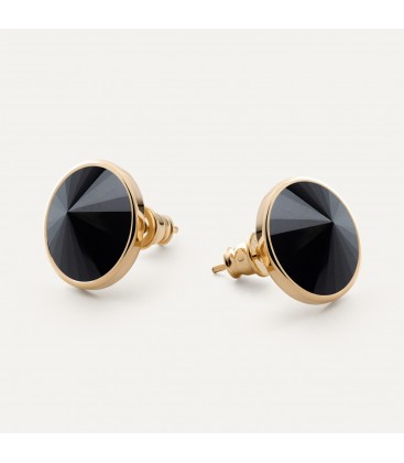 Earrings with dark round natural stone, 925