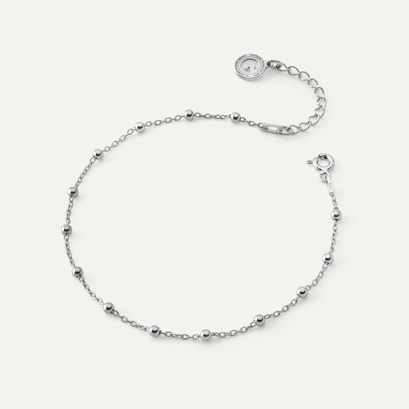 Bransoletka łańcuszkowa ankier z kulkami, srebro 925 w pokryciu platyną