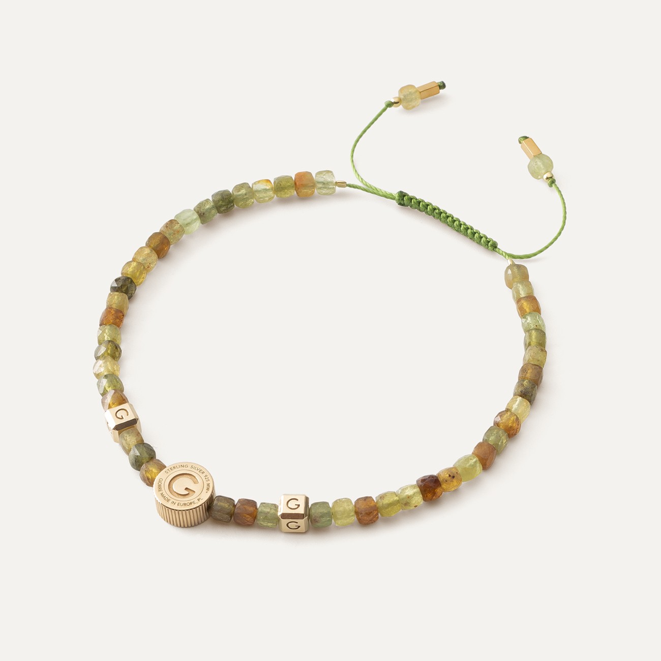 Bransoletka na nogę z zielonym granatem, srebro 925 w złotym pokryciu