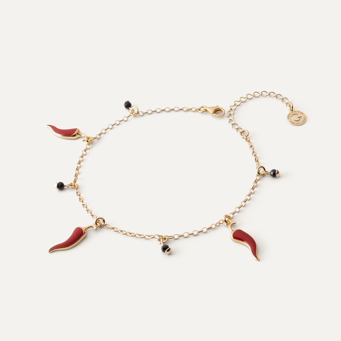 Chili pepper wrist bracelet, 925 silver with gold plating