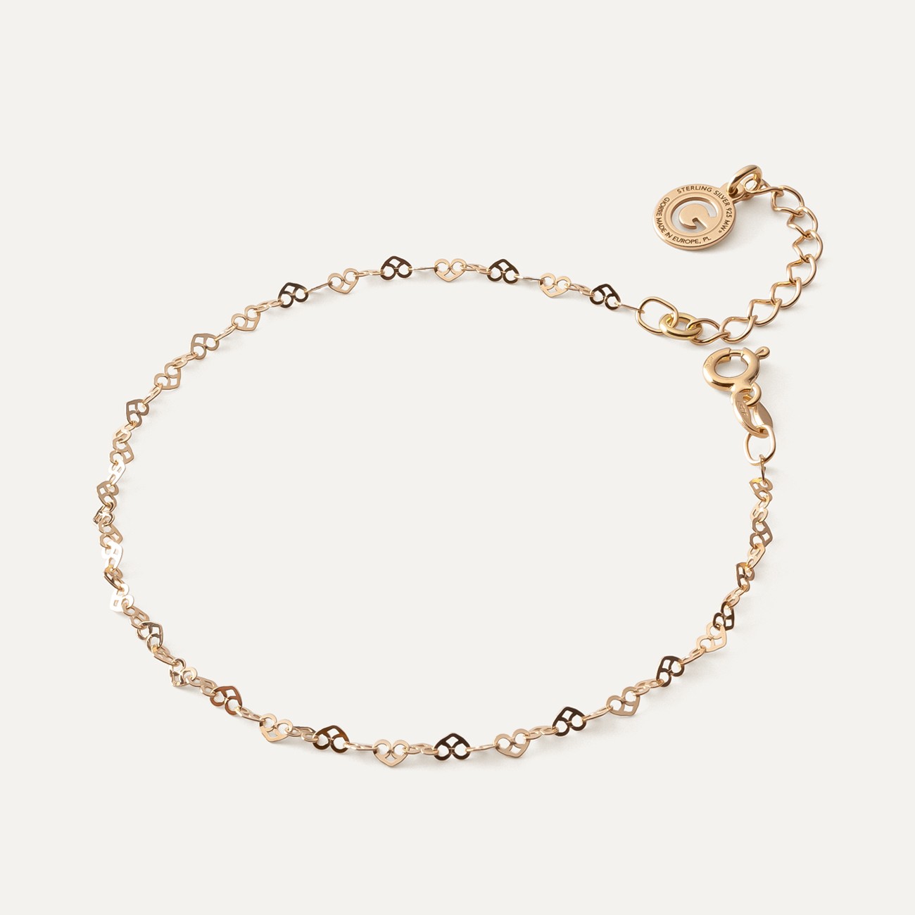 Bransoletka na rękę serduszka, srebro 925 w pokryciu złotem