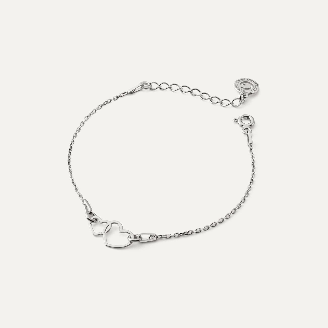 Bransoletka regulowana dwa serca, srebro 925 pokryte platyną