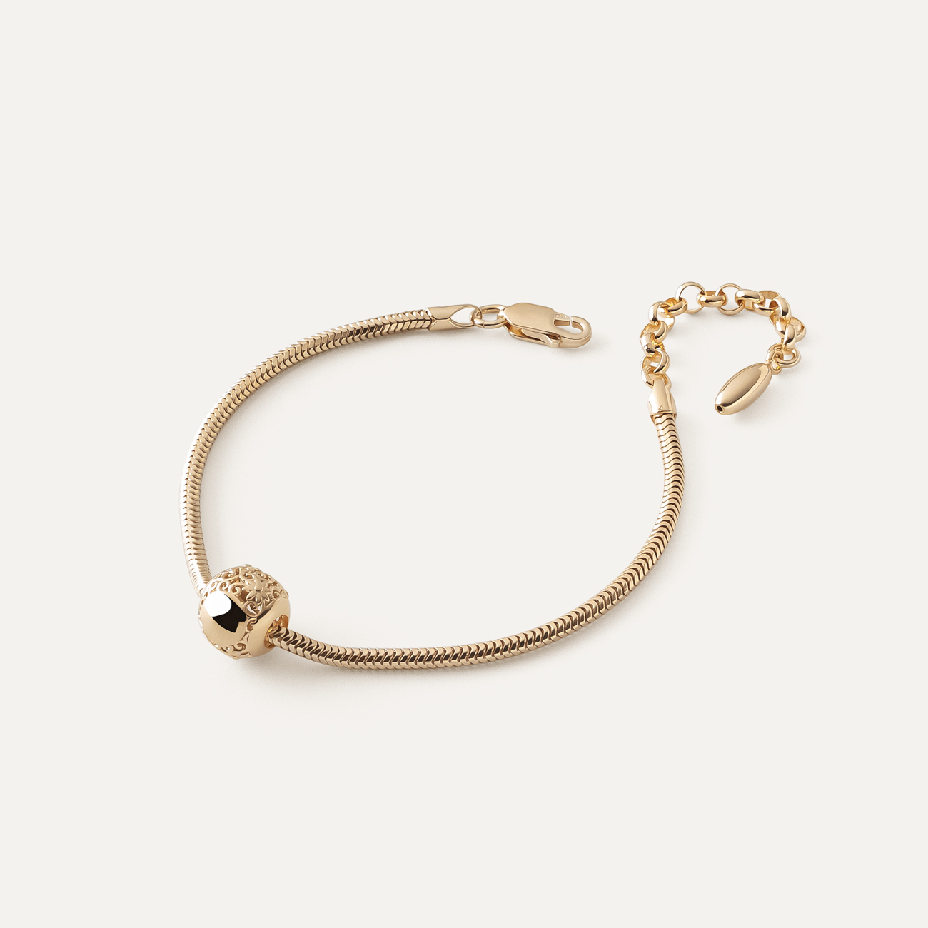 Slim bracelet with filigree bead, Sterling Silver 925, gold plated