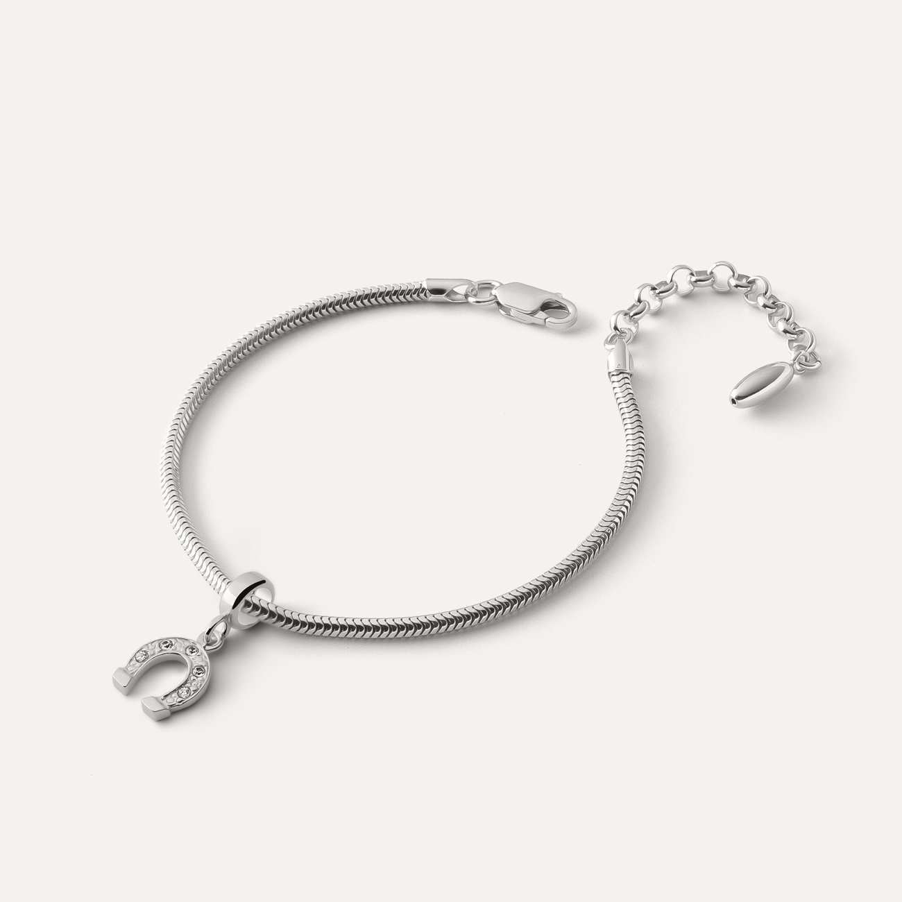 Slim-Armband mit Beads-Anhänger – Hufeisen mit Zirkonia, Silber 925 mit Platin beschichtet