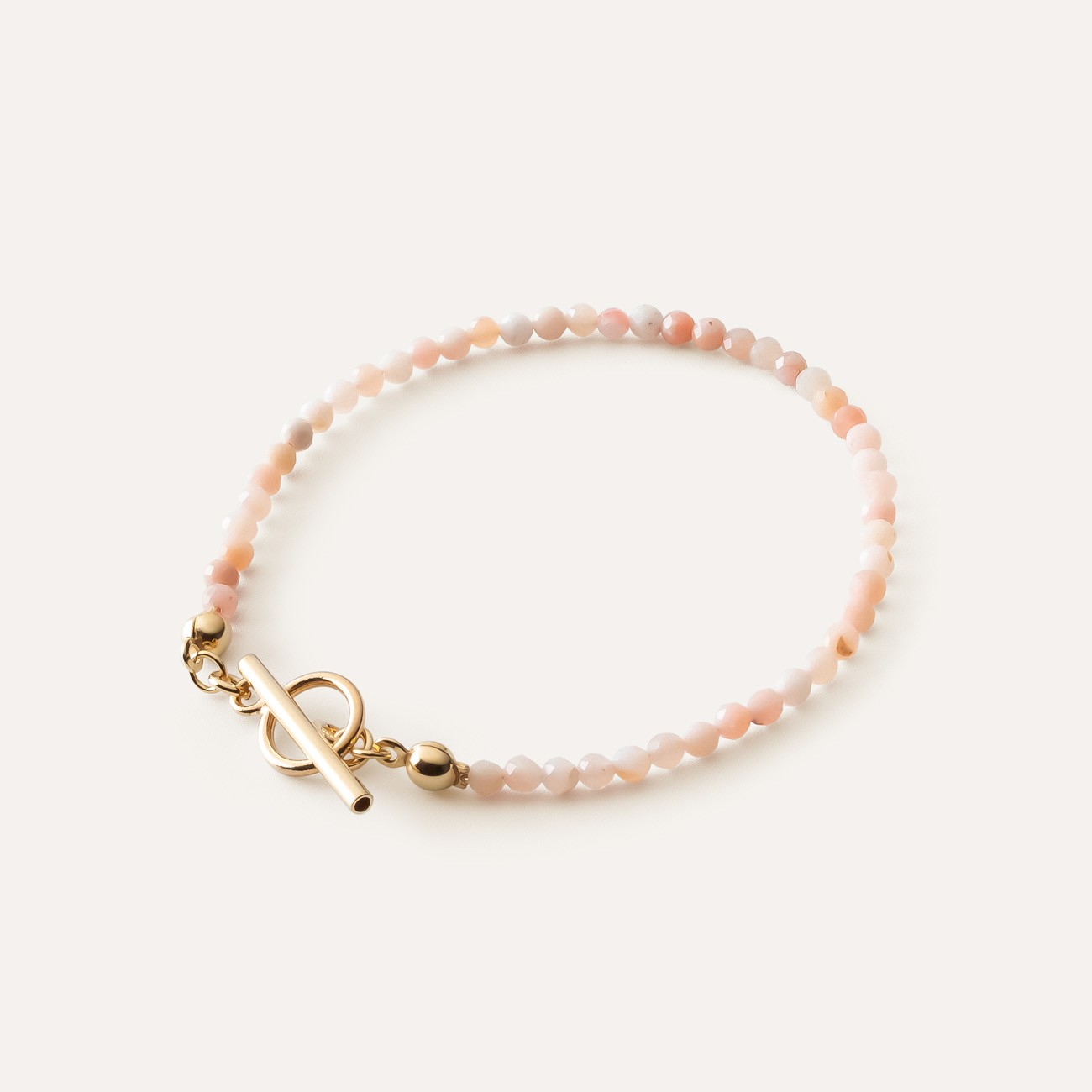Bracelet made of pink opal beads with toggle clasp, 925 silver with gold plating