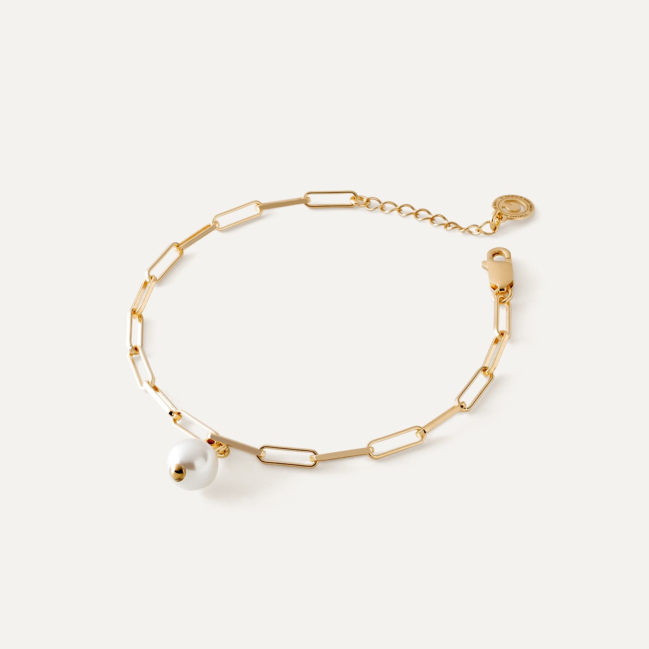 Bracelet with regular round pearl, sterling silver 925 gold plated