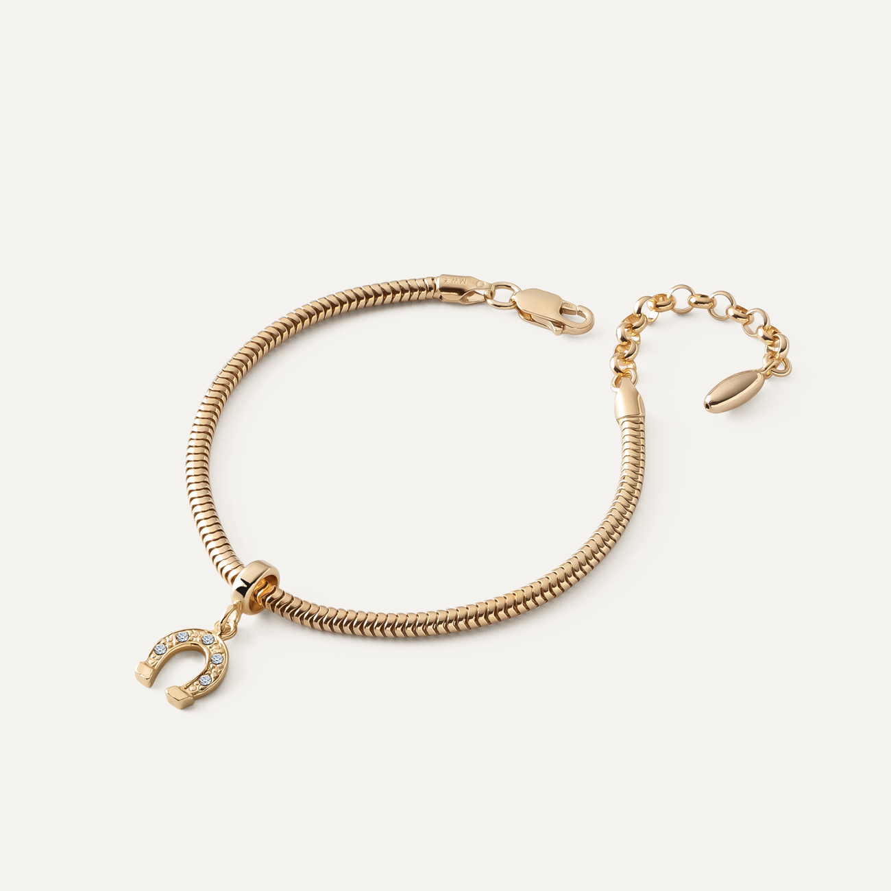 Armband mit Beads-Anhänger – Hufeisen mit Zirkonia, 925er Silber gelbvergoldet